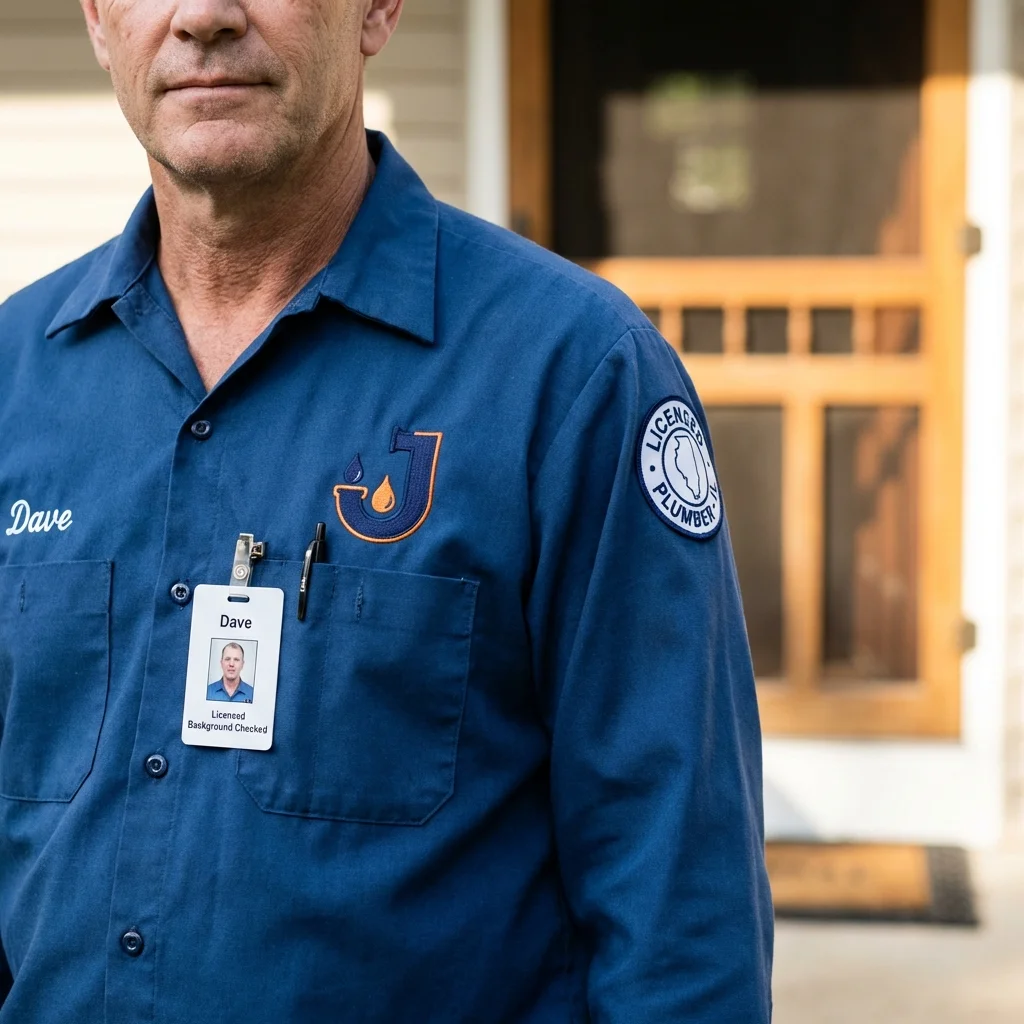 Licensed plumber showing ID badge in Auberry, CA
