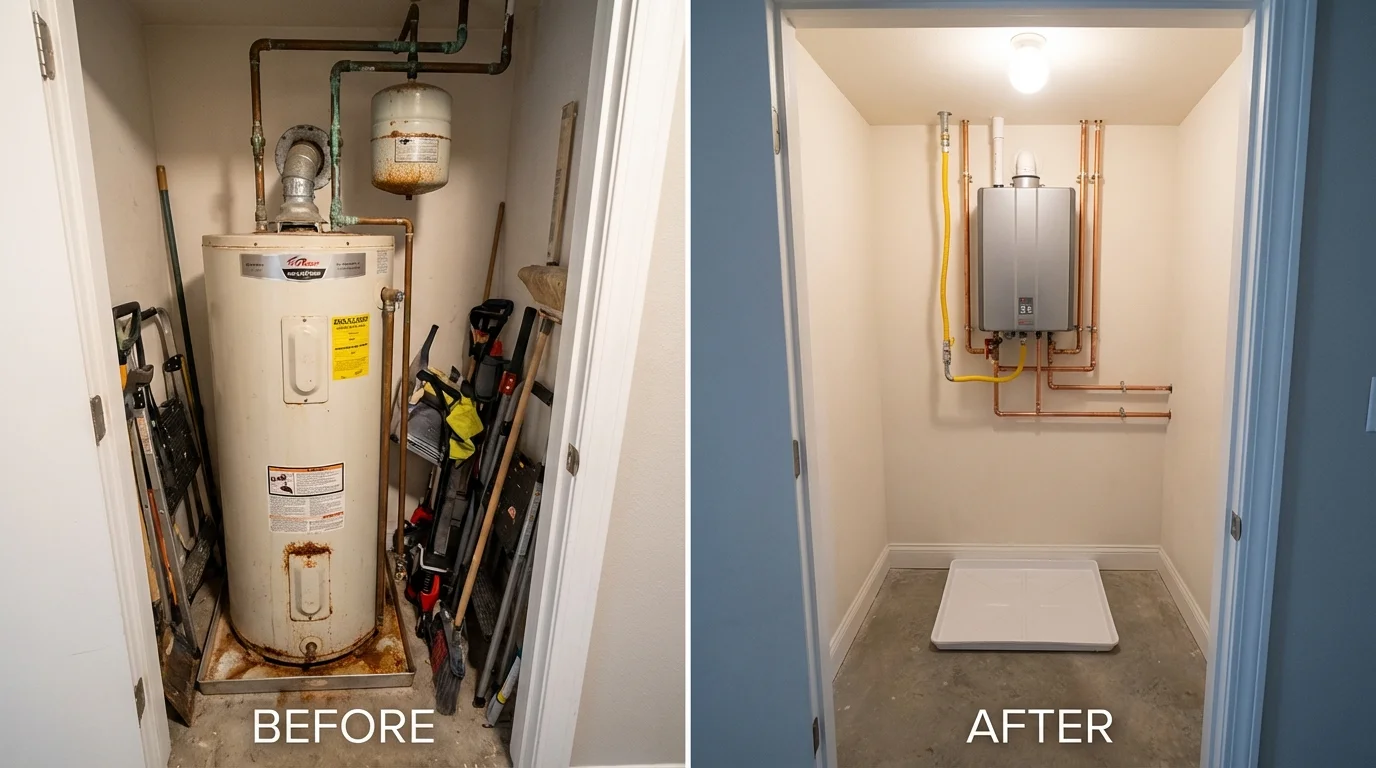 Tank water heater versus wall-mounted tankless unit comparison for Auberry, CA homeowners