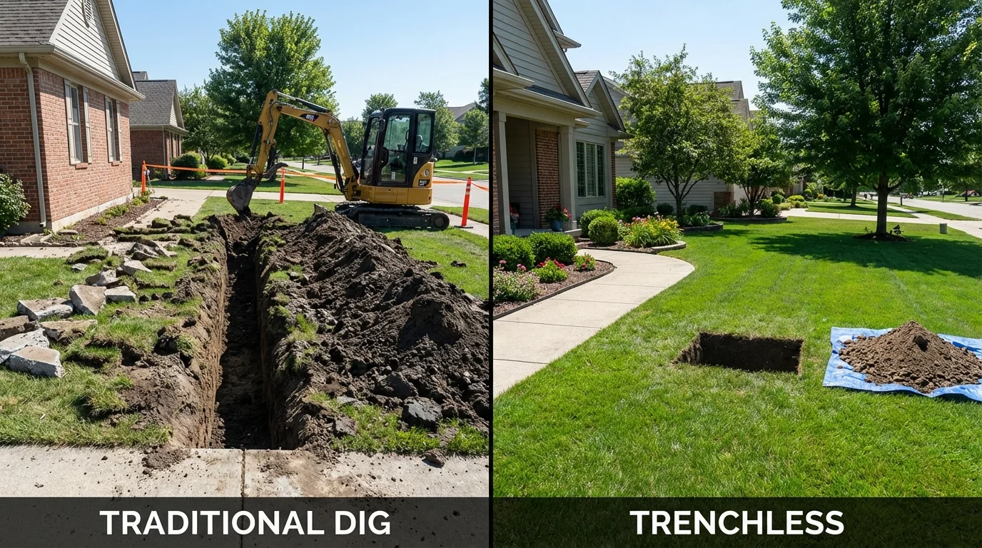 Trenchless sewer repair with minimal yard damage versus traditional excavation in Auberry, CA